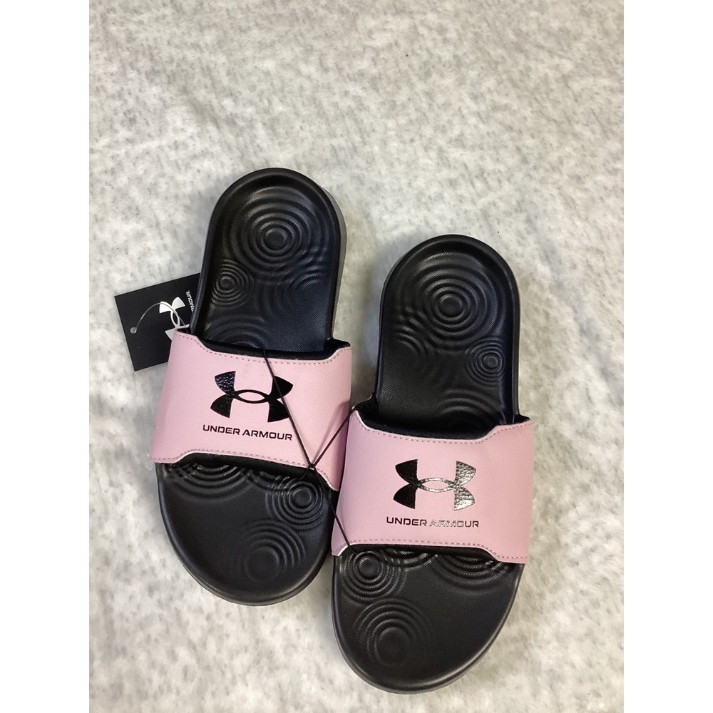 Under Armour Ignite Select Kids 4Y Slides‎ Black Pink Sandals 3027227-001 NEW
